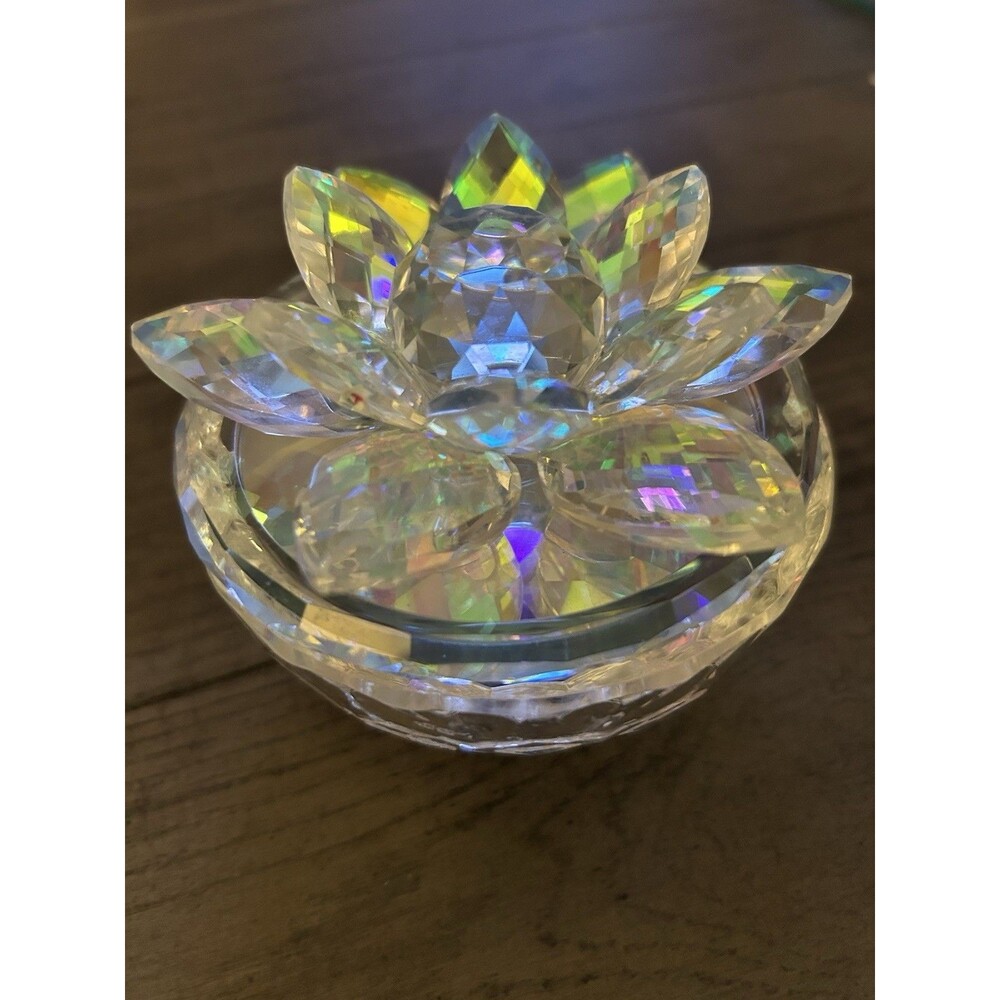 Aurora Borealis Crystal Lotus Trinket Jewelry Bowl
